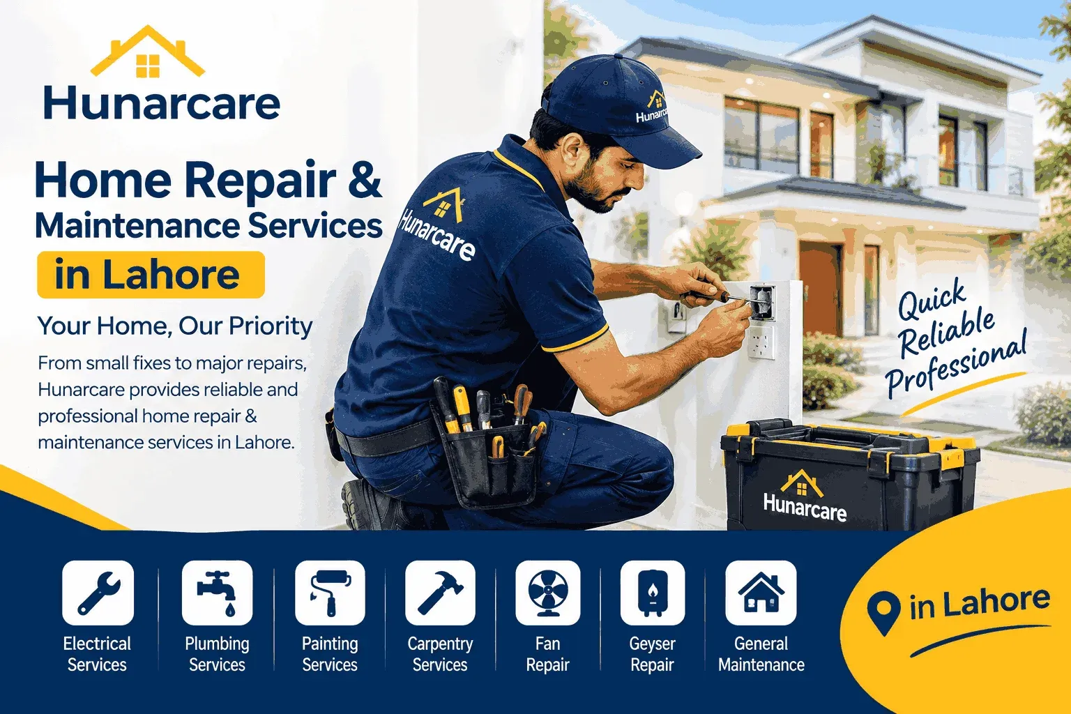 Hunar Care technician providing home repair and maintenance services in Lahore